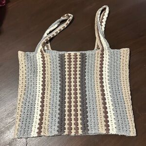 Promesa Striped Crochet Tank Top in Cream, Brown, and Gray